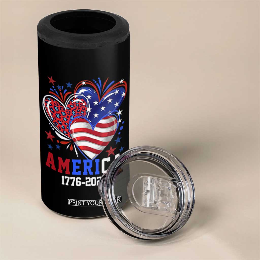 America 1776-2026 Patriotic Hearts 4 in 1 Can Cooler Tumbler Semiquincentennial 250th Anniversary Red White Blue Stars and Stripes TS02 Print Your Wear
