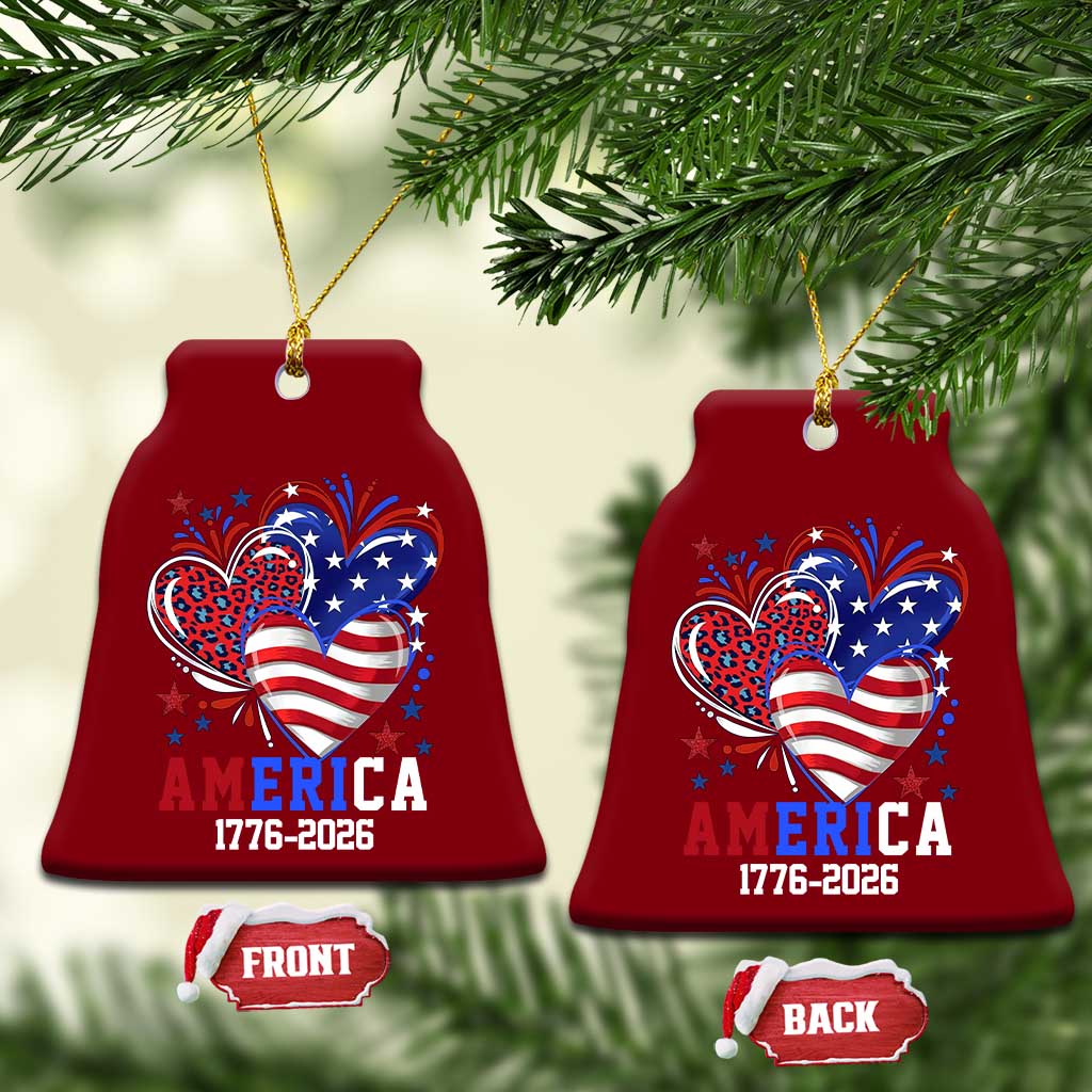 America 1776-2026 Patriotic Hearts Ceramic Ornament Semiquincentennial 250th Anniversary Red White Blue Stars and Stripes TS02 Print Your Wear