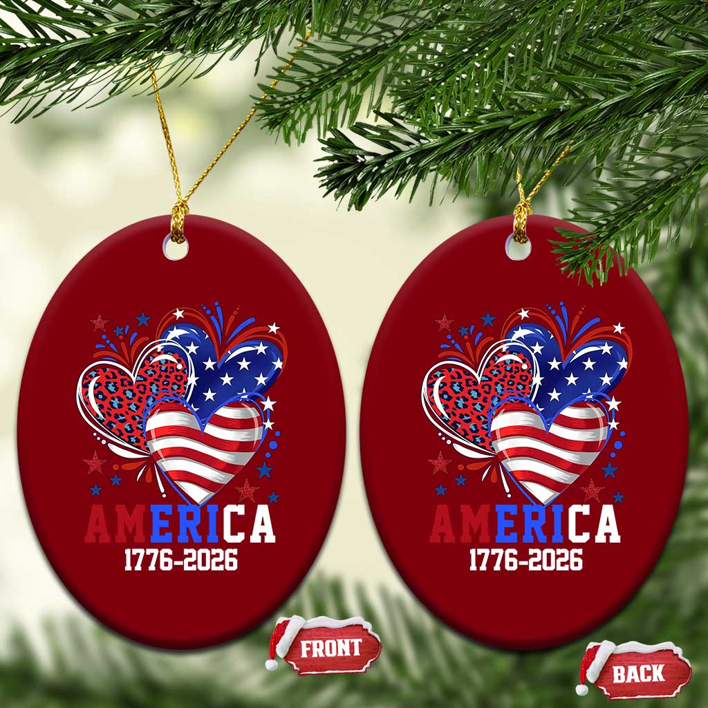 America 1776-2026 Patriotic Hearts Ceramic Ornament Semiquincentennial 250th Anniversary Red White Blue Stars and Stripes TS02 Print Your Wear