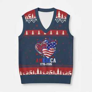 America 1776-2026 Patriotic Hearts V-Neck Knit Sweater Vest Semiquincentennial 250th Anniversary Red White Blue Stars and Stripes TS02 Navy Red Print Your Wear