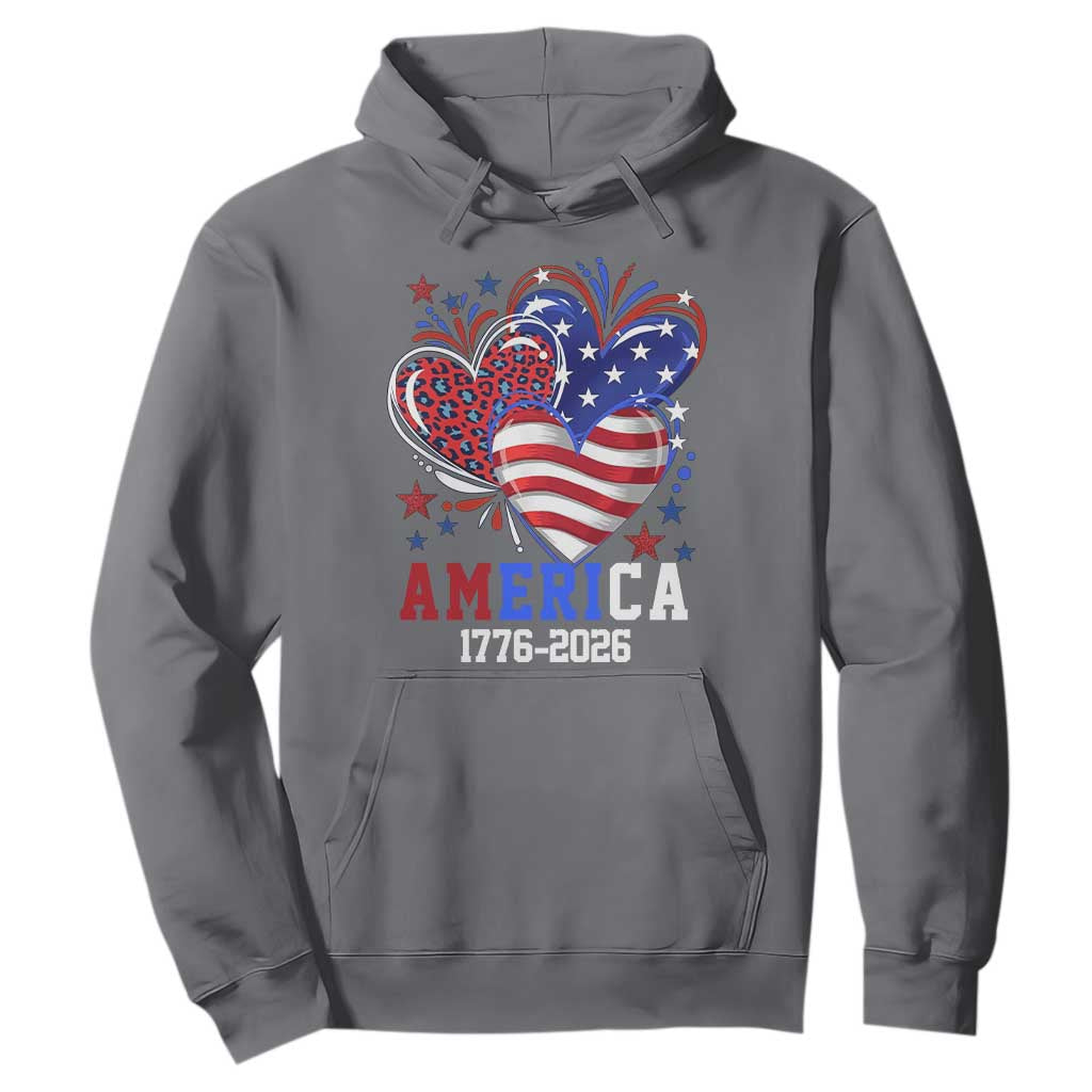 America 1776-2026 Patriotic Hearts Hoodie Semiquincentennial 250th Anniversary Red White Blue Stars and Stripes TS02 Charcoal Print Your Wear