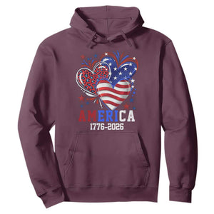 America 1776-2026 Patriotic Hearts Hoodie Semiquincentennial 250th Anniversary Red White Blue Stars and Stripes TS02 Maroon Print Your Wear
