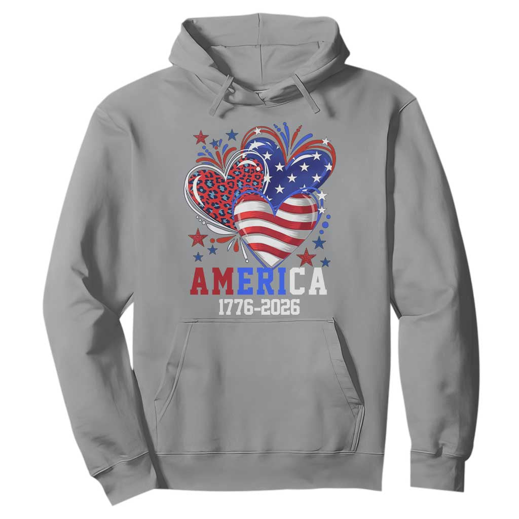 America 1776-2026 Patriotic Hearts Hoodie Semiquincentennial 250th Anniversary Red White Blue Stars and Stripes TS02 Sport Gray Print Your Wear