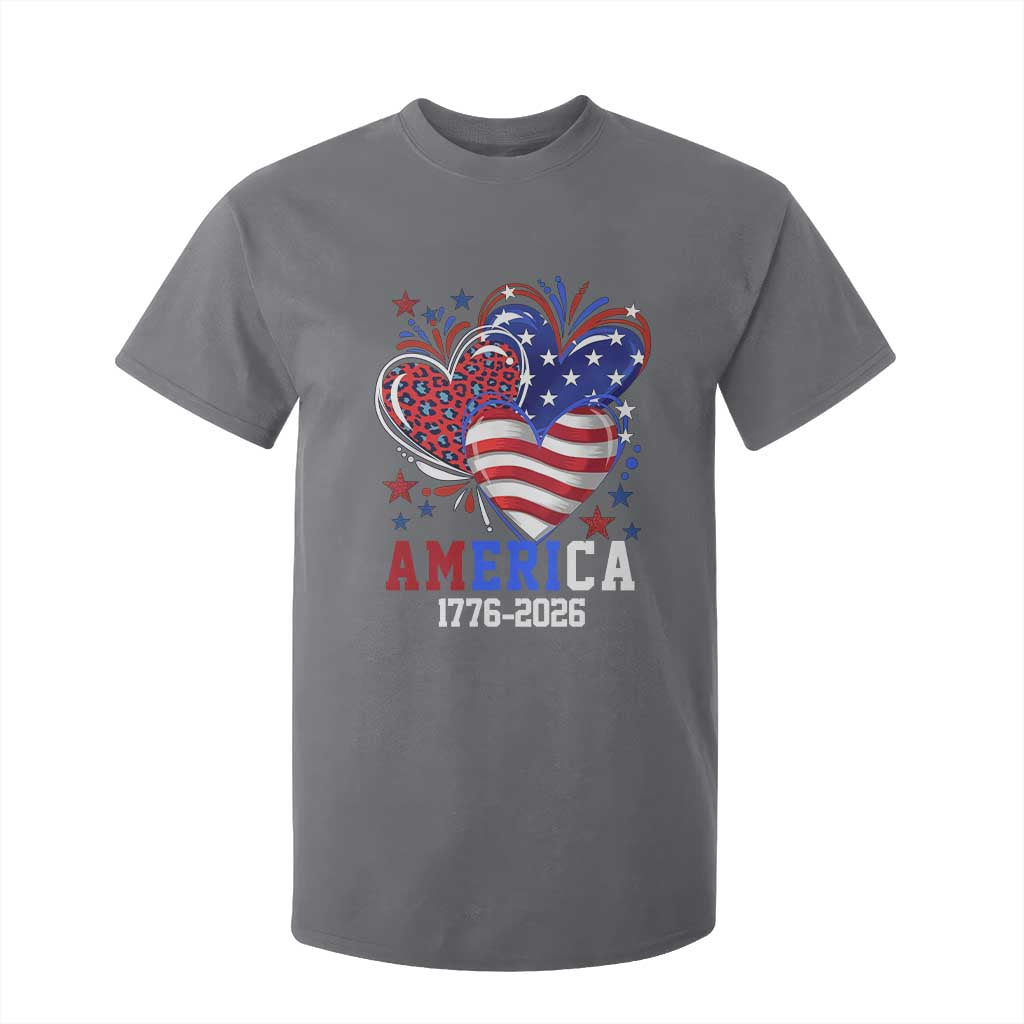America 1776-2026 Patriotic Hearts T Shirt For Kid Semiquincentennial 250th Anniversary Red White Blue Stars and Stripes TS02 Charcoal Print Your Wear