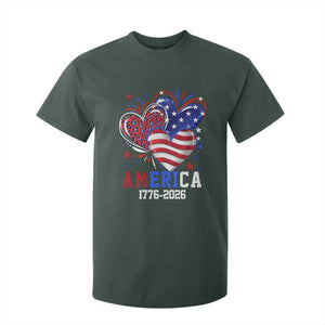 America 1776-2026 Patriotic Hearts T Shirt For Kid Semiquincentennial 250th Anniversary Red White Blue Stars and Stripes TS02 Dark Forest Green Print Your Wear