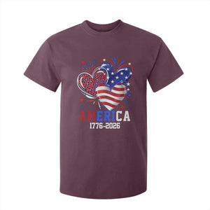 America 1776-2026 Patriotic Hearts T Shirt For Kid Semiquincentennial 250th Anniversary Red White Blue Stars and Stripes TS02 Maroon Print Your Wear