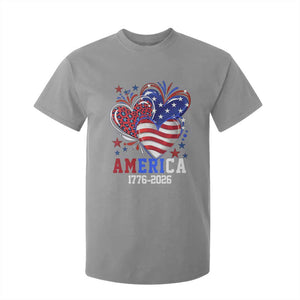 America 1776-2026 Patriotic Hearts T Shirt For Kid Semiquincentennial 250th Anniversary Red White Blue Stars and Stripes TS02 Sport Gray Print Your Wear