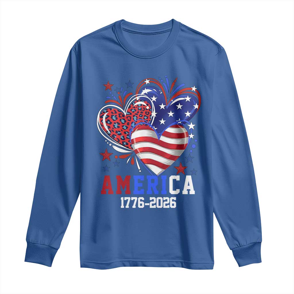 America 1776-2026 Patriotic Hearts Long Sleeve Shirt Semiquincentennial 250th Anniversary Red White Blue Stars and Stripes TS02 Royal Blue Print Your Wear