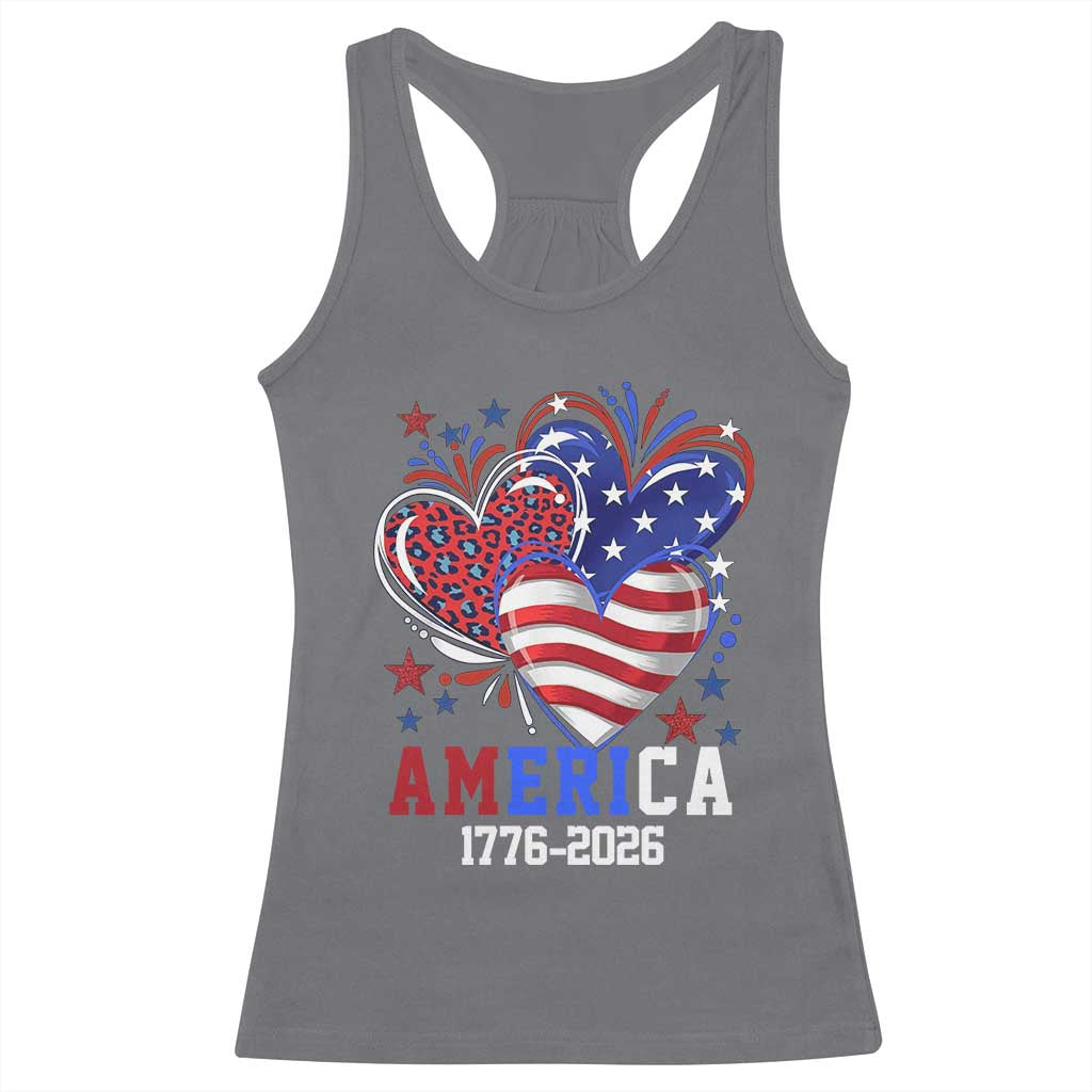 America 1776-2026 Patriotic Hearts Racerback Tank Top Semiquincentennial 250th Anniversary Red White Blue Stars and Stripes TS02 Charcoal Print Your Wear