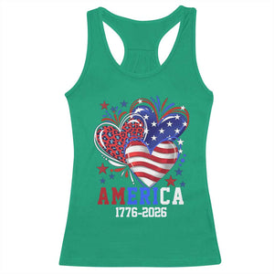 America 1776-2026 Patriotic Hearts Racerback Tank Top Semiquincentennial 250th Anniversary Red White Blue Stars and Stripes TS02 Irish Green Print Your Wear
