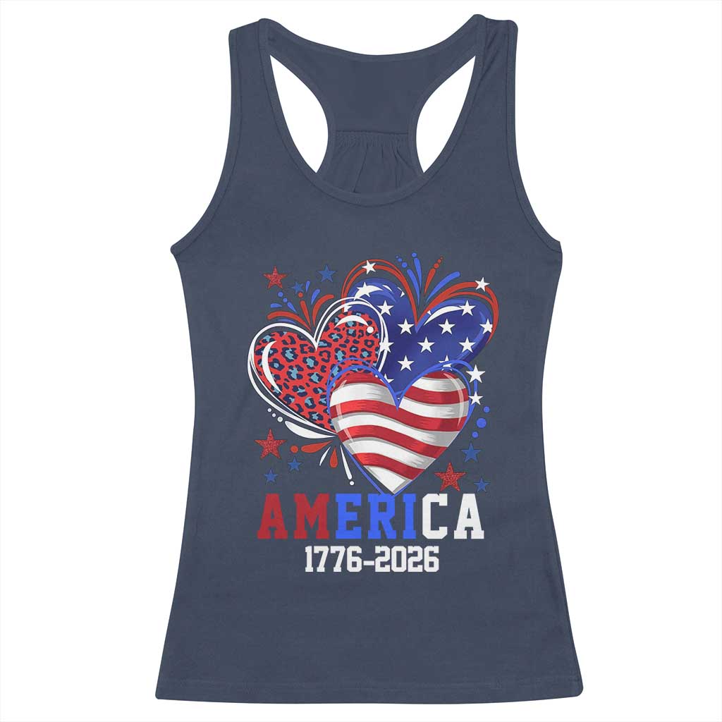 America 1776-2026 Patriotic Hearts Racerback Tank Top Semiquincentennial 250th Anniversary Red White Blue Stars and Stripes TS02 Navy Print Your Wear