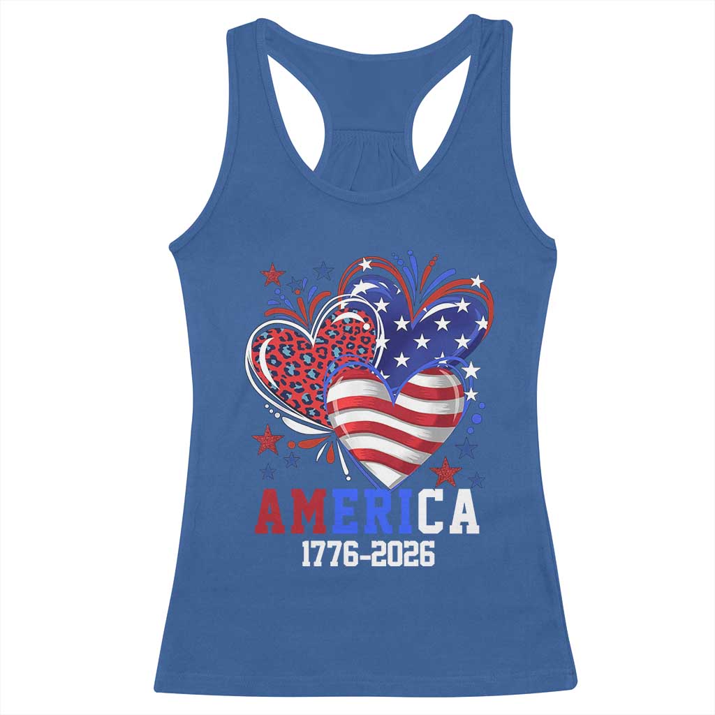 America 1776-2026 Patriotic Hearts Racerback Tank Top Semiquincentennial 250th Anniversary Red White Blue Stars and Stripes TS02 Royal Blue Print Your Wear
