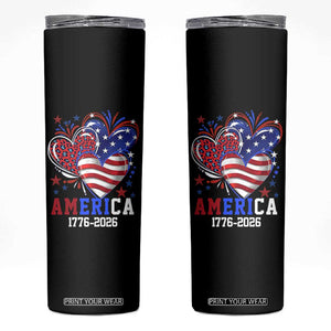 America 1776-2026 Patriotic Hearts Skinny Tumbler Semiquincentennial 250th Anniversary Red White Blue Stars and Stripes TS02 Black Print Your Wear