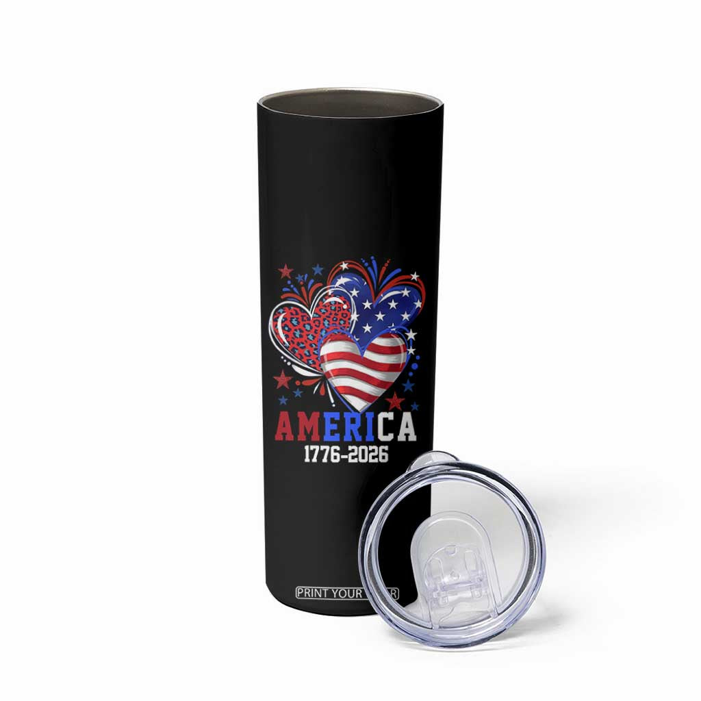 America 1776-2026 Patriotic Hearts Skinny Tumbler Semiquincentennial 250th Anniversary Red White Blue Stars and Stripes TS02 Print Your Wear