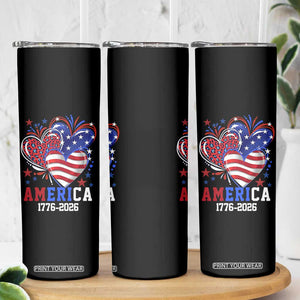 America 1776-2026 Patriotic Hearts Skinny Tumbler Semiquincentennial 250th Anniversary Red White Blue Stars and Stripes TS02 Print Your Wear