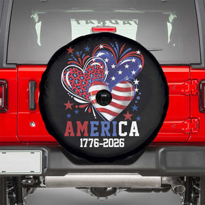 America 1776-2026 Patriotic Hearts Spare Tire Cover Semiquincentennial 250th Anniversary Red White Blue Stars and Stripes TS02 Black Print Your Wear