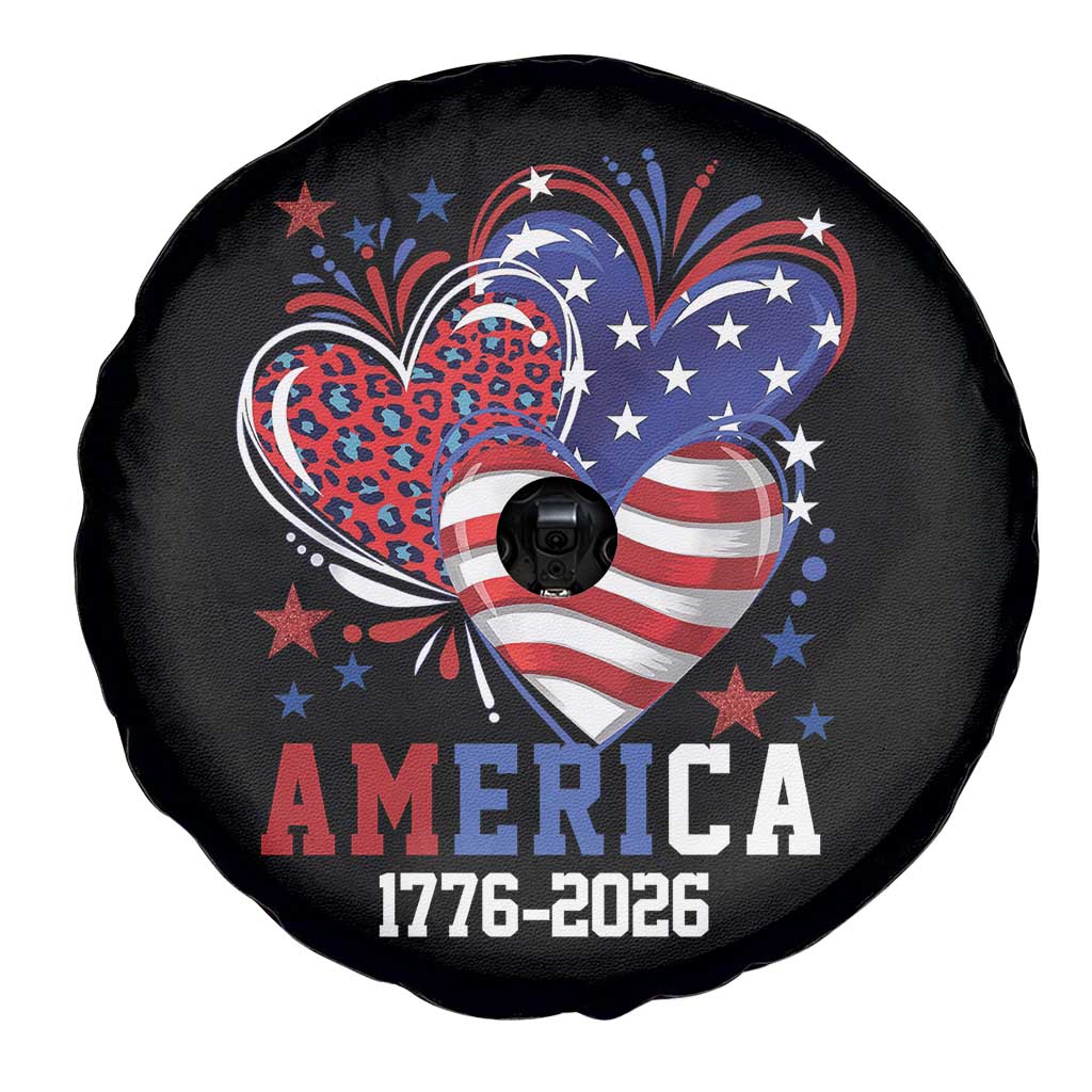 America 1776-2026 Patriotic Hearts Spare Tire Cover Semiquincentennial 250th Anniversary Red White Blue Stars and Stripes TS02 Print Your Wear