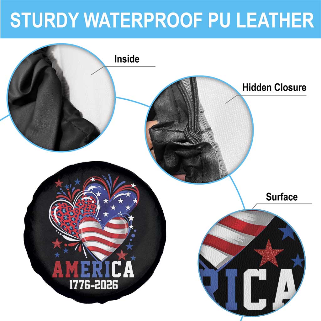 America 1776-2026 Patriotic Hearts Spare Tire Cover Semiquincentennial 250th Anniversary Red White Blue Stars and Stripes TS02 Print Your Wear
