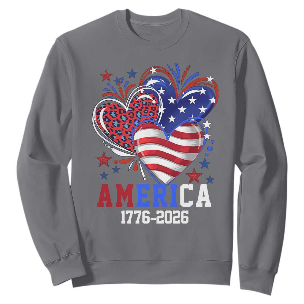 America 1776-2026 Patriotic Hearts Sweatshirt Semiquincentennial 250th Anniversary Red White Blue Stars and Stripes TS02 Charcoal Print Your Wear