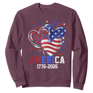 America 1776-2026 Patriotic Hearts Sweatshirt Semiquincentennial 250th Anniversary Red White Blue Stars and Stripes TS02 Maroon Print Your Wear