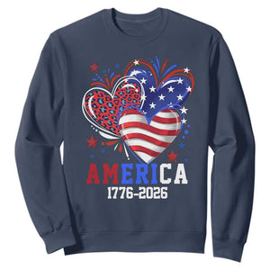 America 1776-2026 Patriotic Hearts Sweatshirt Semiquincentennial 250th Anniversary Red White Blue Stars and Stripes TS02 Navy Print Your Wear