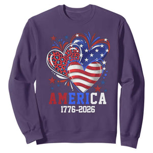 America 1776-2026 Patriotic Hearts Sweatshirt Semiquincentennial 250th Anniversary Red White Blue Stars and Stripes TS02 Purple Print Your Wear