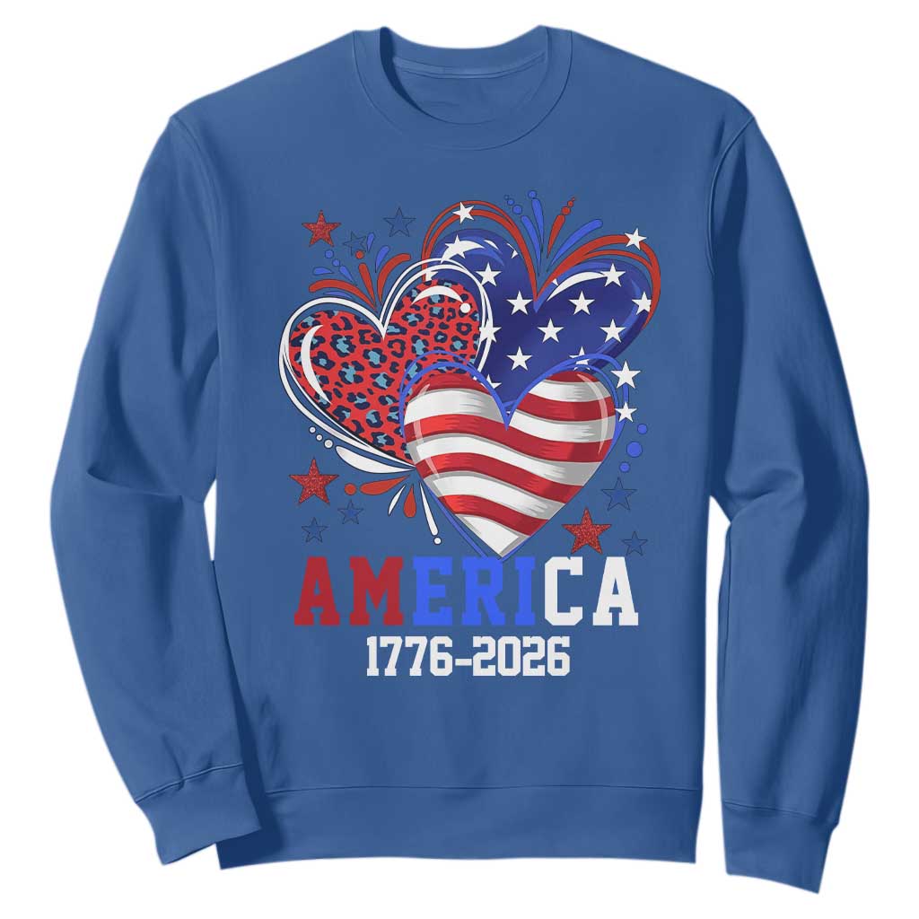 America 1776-2026 Patriotic Hearts Sweatshirt Semiquincentennial 250th Anniversary Red White Blue Stars and Stripes TS02 Royal Blue Print Your Wear