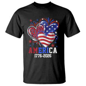 America 1776-2026 Patriotic Hearts T Shirt Semiquincentennial 250th Anniversary Red White Blue Stars and Stripes TS02 Black Print Your Wear