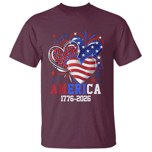 America 1776-2026 Patriotic Hearts T Shirt Semiquincentennial 250th Anniversary Red White Blue Stars and Stripes TS02 Maroon Print Your Wear