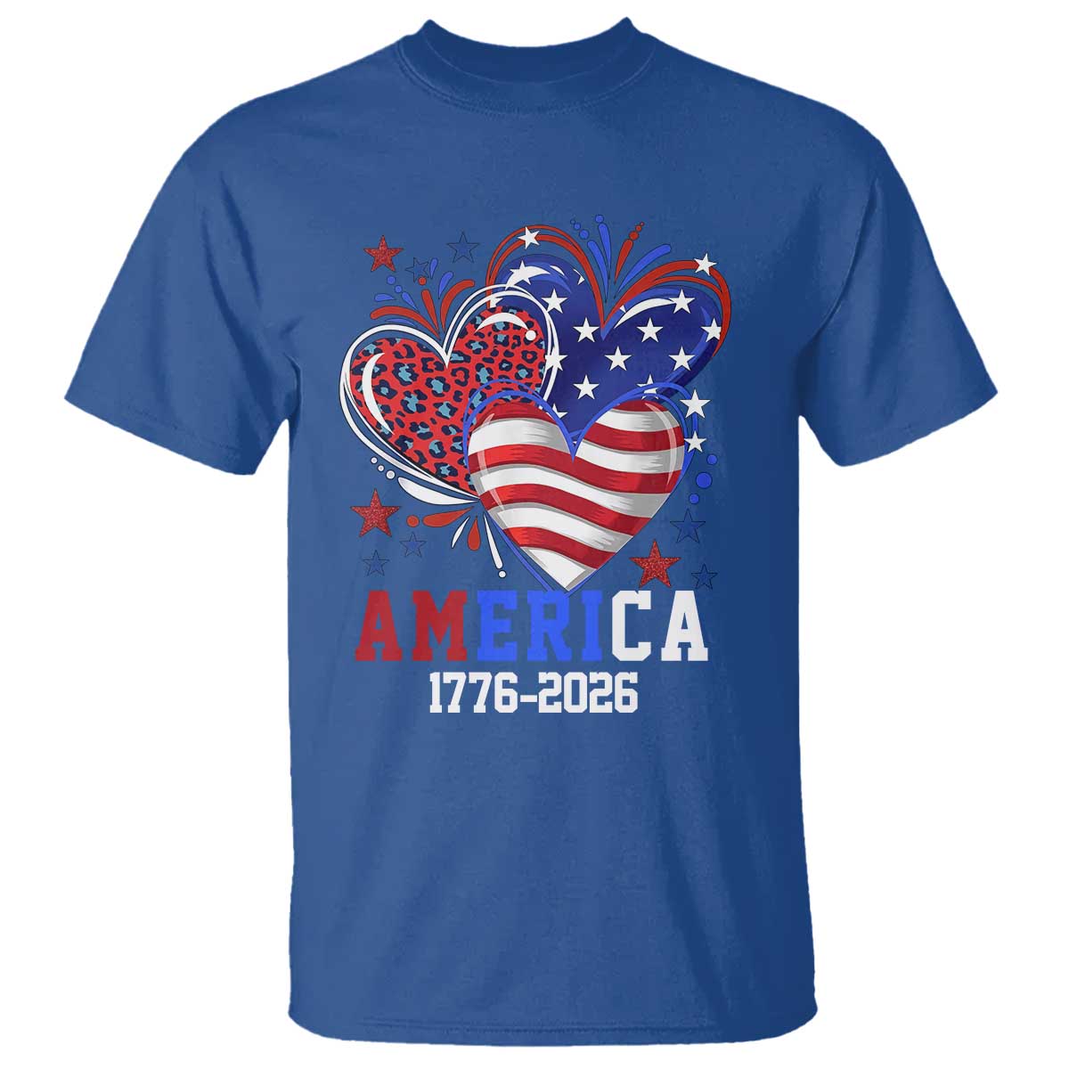 America 1776-2026 Patriotic Hearts T Shirt Semiquincentennial 250th Anniversary Red White Blue Stars and Stripes TS02 Royal Blue Print Your Wear