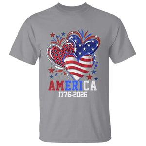 America 1776-2026 Patriotic Hearts T Shirt Semiquincentennial 250th Anniversary Red White Blue Stars and Stripes TS02 Sport Gray Print Your Wear