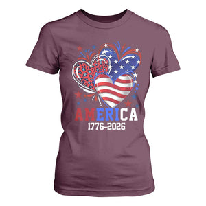 America 1776-2026 Patriotic Hearts T Shirt For Women Semiquincentennial 250th Anniversary Red White Blue Stars and Stripes TS02 Maroon Print Your Wear