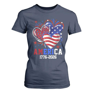 America 1776-2026 Patriotic Hearts T Shirt For Women Semiquincentennial 250th Anniversary Red White Blue Stars and Stripes TS02 Navy Print Your Wear