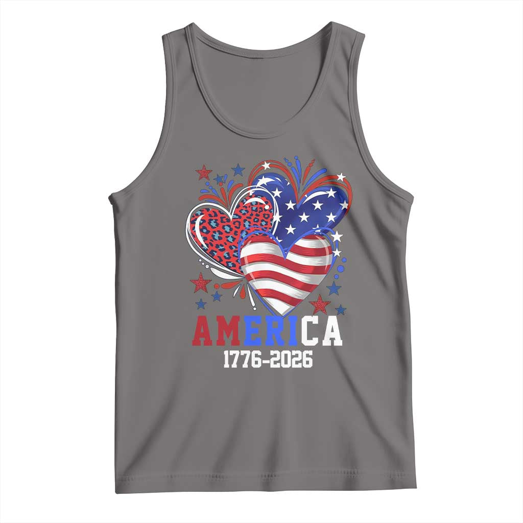 America 1776-2026 Patriotic Hearts Tank Top Semiquincentennial 250th Anniversary Red White Blue Stars and Stripes TS02 Deep Heather Print Your Wear