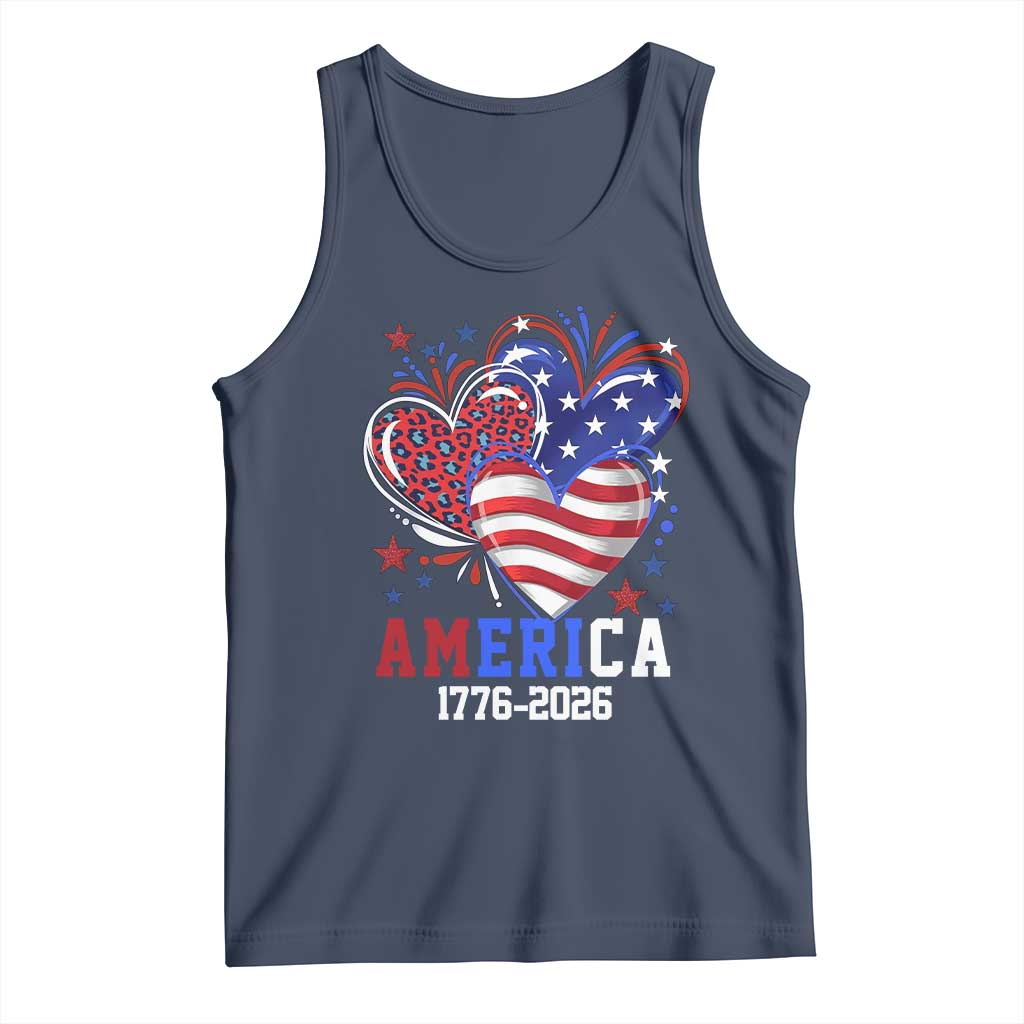 America 1776-2026 Patriotic Hearts Tank Top Semiquincentennial 250th Anniversary Red White Blue Stars and Stripes TS02 Navy Print Your Wear