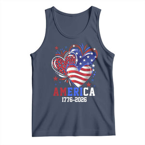 America 1776-2026 Patriotic Hearts Tank Top Semiquincentennial 250th Anniversary Red White Blue Stars and Stripes TS02 Navy Print Your Wear