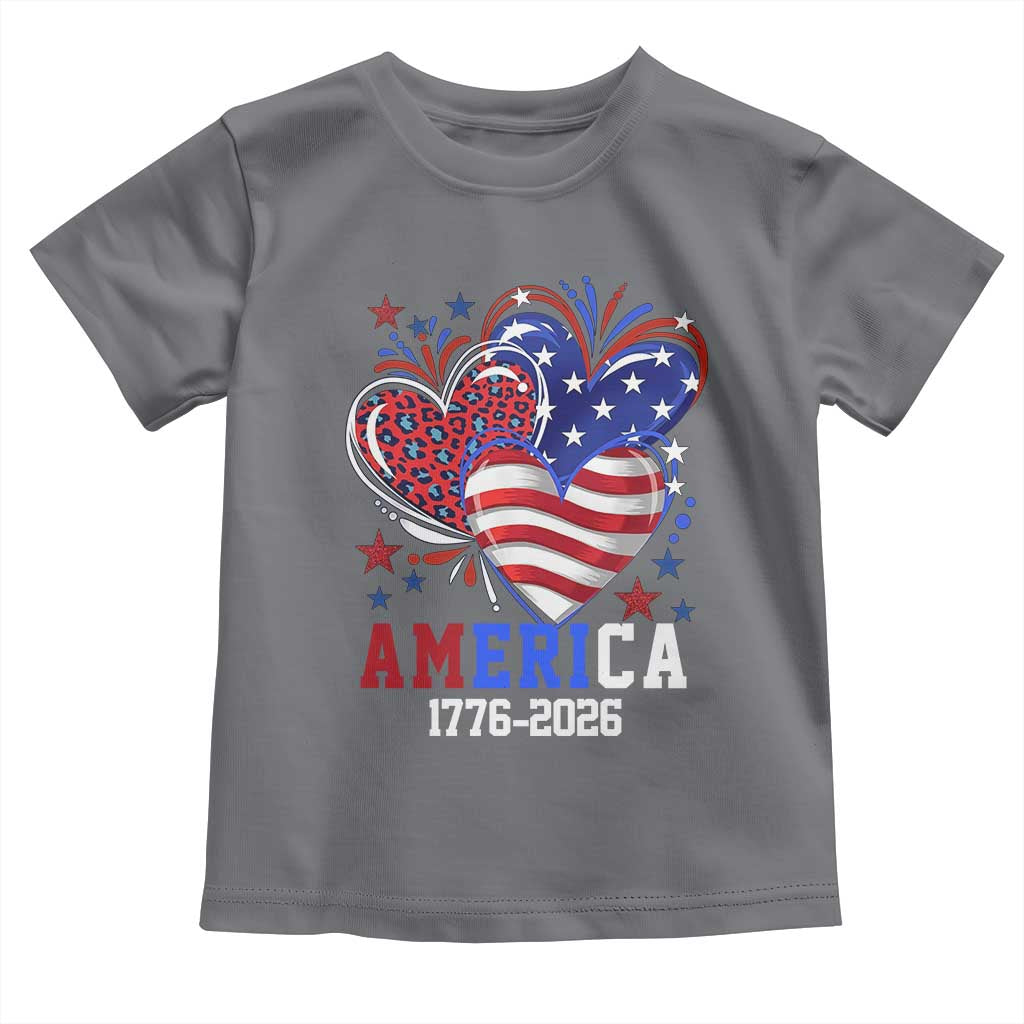 America 1776-2026 Patriotic Hearts Toddler T Shirt Semiquincentennial 250th Anniversary Red White Blue Stars and Stripes TS02 Charcoal Print Your Wear