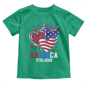 America 1776-2026 Patriotic Hearts Toddler T Shirt Semiquincentennial 250th Anniversary Red White Blue Stars and Stripes TS02 Irish Green Print Your Wear