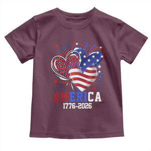 America 1776-2026 Patriotic Hearts Toddler T Shirt Semiquincentennial 250th Anniversary Red White Blue Stars and Stripes TS02 Maroon Print Your Wear