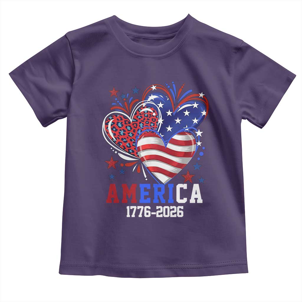 America 1776-2026 Patriotic Hearts Toddler T Shirt Semiquincentennial 250th Anniversary Red White Blue Stars and Stripes TS02 Purple Print Your Wear