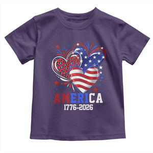 America 1776-2026 Patriotic Hearts Toddler T Shirt Semiquincentennial 250th Anniversary Red White Blue Stars and Stripes TS02 Purple Print Your Wear