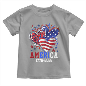 America 1776-2026 Patriotic Hearts Toddler T Shirt Semiquincentennial 250th Anniversary Red White Blue Stars and Stripes TS02 Sport Gray Print Your Wear