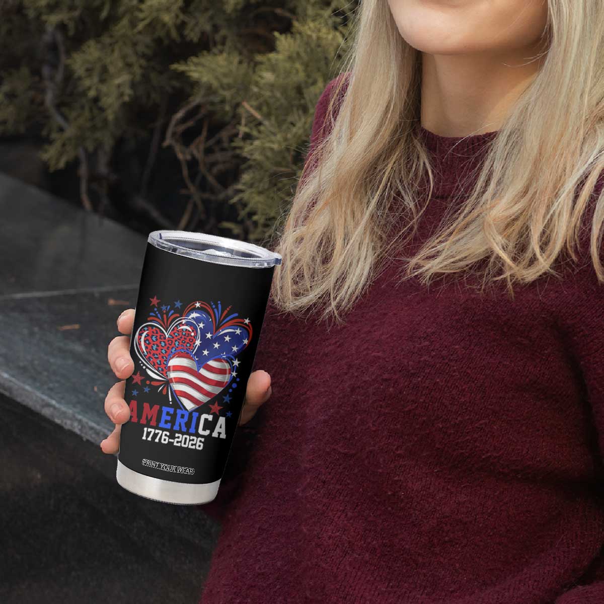America 1776-2026 Patriotic Hearts Tumbler Cup Semiquincentennial 250th Anniversary Red White Blue Stars and Stripes TS02 Print Your Wear