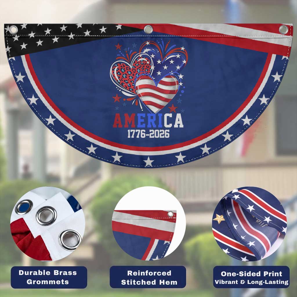 America 1776-2026 American Hearts Patriotic Fan Flag Semiquincentennial 250th Anniversary Red White Blue Stars and Stripes