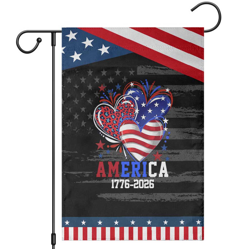 America 1776-2026 Patriotic Hearts Patriotic Garden Flag Semiquincentennial 250th Anniversary Red White Blue Stars and Stripes TS02 Distressed Black Blue Print Your Wear