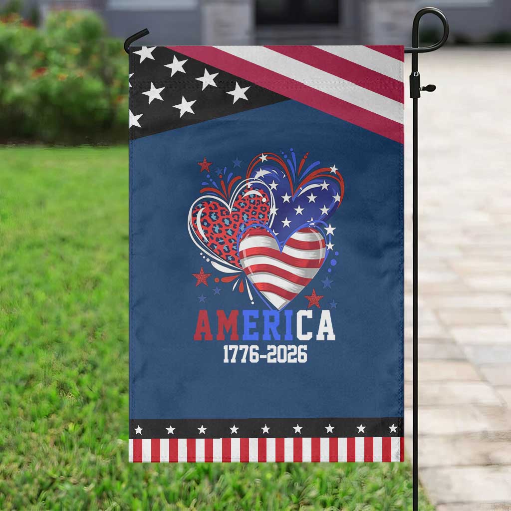America 1776-2026 Patriotic Hearts Patriotic Garden Flag Semiquincentennial 250th Anniversary Red White Blue Stars and Stripes