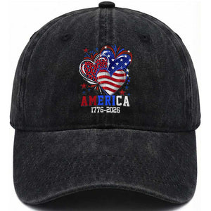 America 1776-2026 Patriotic Hearts Washed Cotton Baseball Cap Semiquincentennial 250th Anniversary Red White Blue Stars and Stripes TS02 Print Your Wear