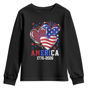 America 1776-2026 Patriotic Hearts Youth Sweatshirt Semiquincentennial 250th Anniversary Red White Blue Stars and Stripes TS02 Black Print Your Wear