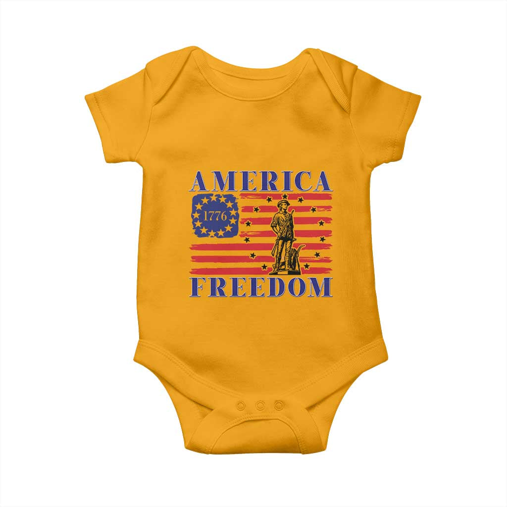America Freedom 1776 Revolutionary War Baby Onesie Minuteman Betsy Ross Flag Patriotic History TS02 Gold Print Your Wear