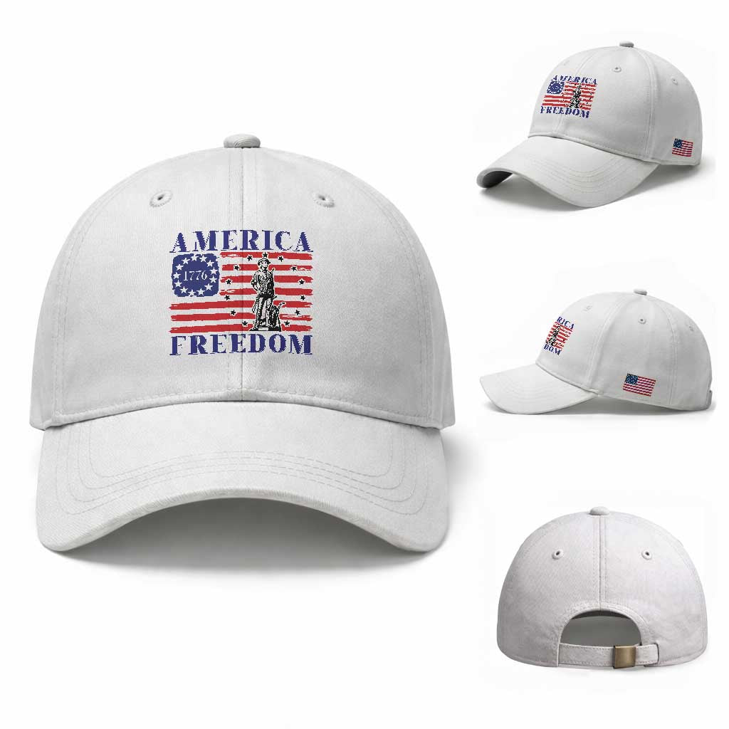 America Freedom 1776 Revolutionary War Baseball Cap Minuteman Betsy Ross Flag Patriotic History TS02 Baseball Cap Universal Fit White Print Your Wear